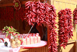 Hungarian paprika hanging on the wall